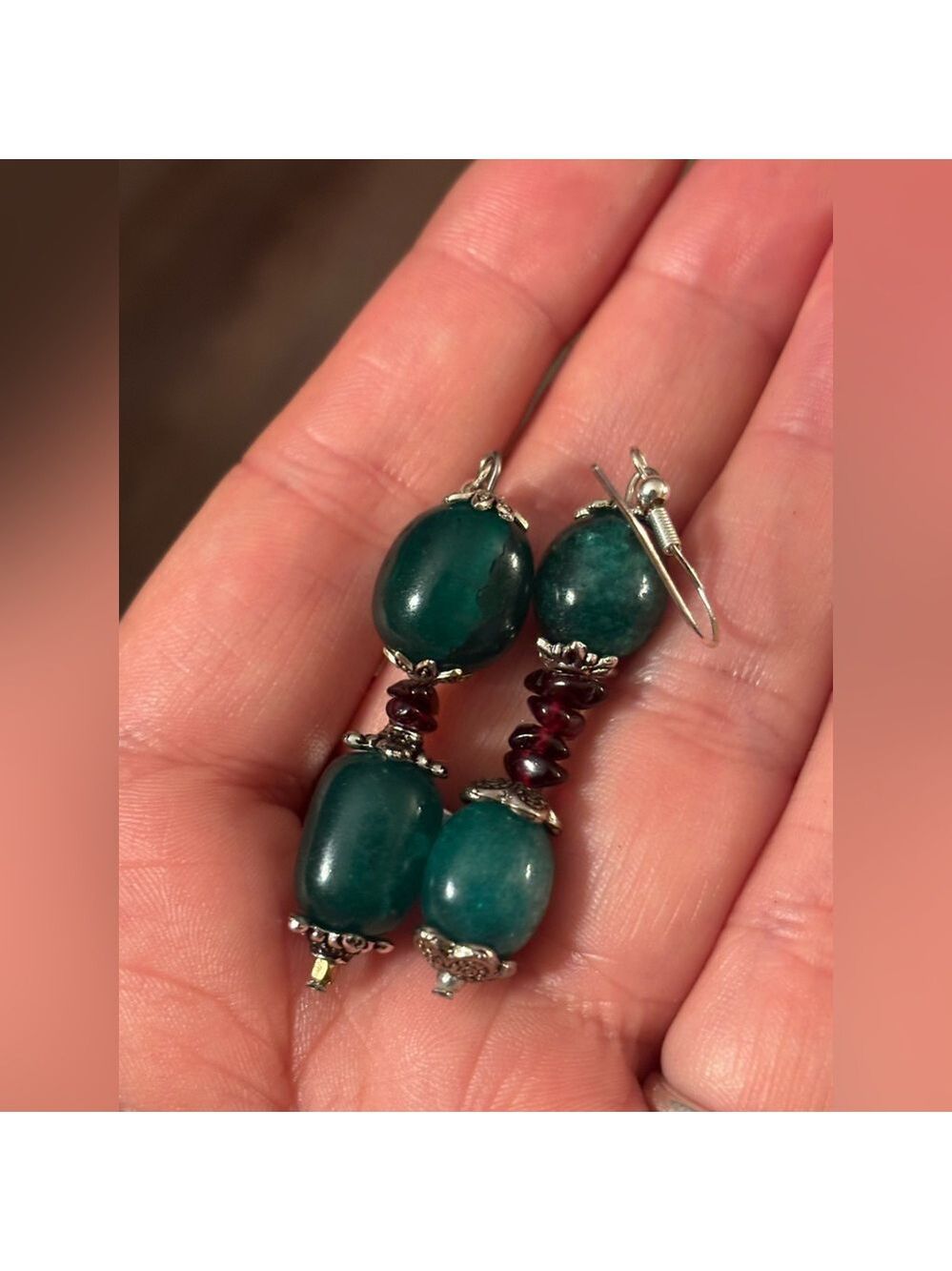 NWT Artisan Emerald & Garnet Dangle Earrings • In Bloom Collection • 925 Hooks - Picture 6 of 10